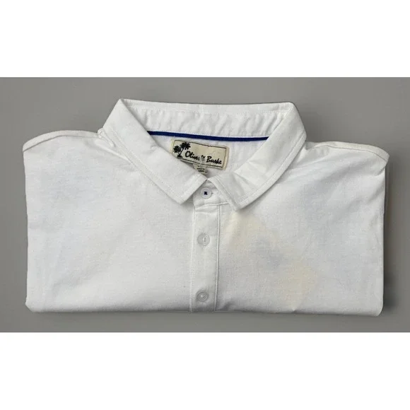 New NWT Oliver & Burke Short Sleeve Polo Shirt White Green Blue Striped XL JBHS - Picture 7 of 10